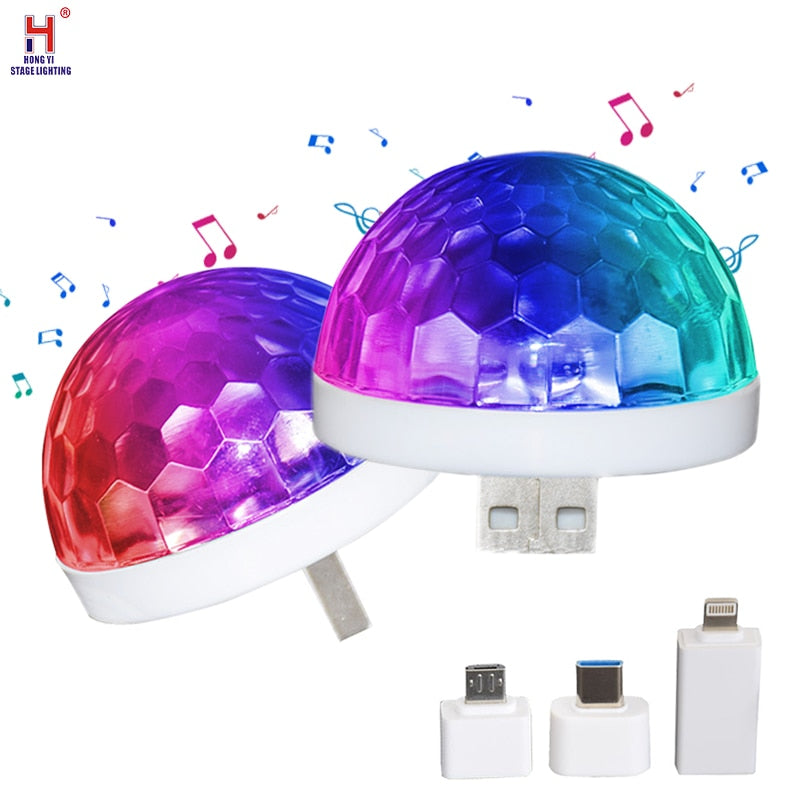 USB Mini Disco Lights LED Small Magic Ball Sound Control Stage Lights Car Atmosphere Lights For Home Christmas Party Karaoke